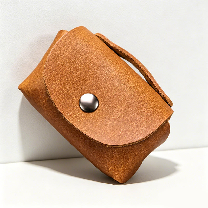 CouldNook Minimalist Leather Coin Pouch - Niche Flip-Top Earphone Bag
