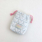 CouldNook Quilted Drawstring Pouch - Heart Stitching And Pastel Star Print