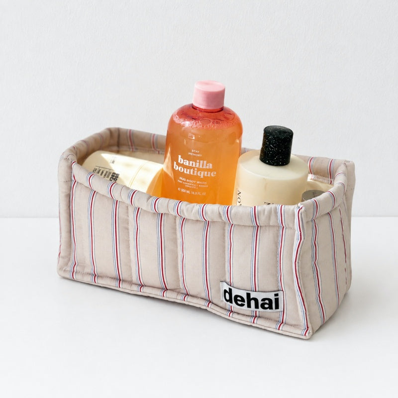 CouldNook Striped Quilted Fabric Storage Basket‑Home Organizer Bin for Tissue Books Toys Sundries