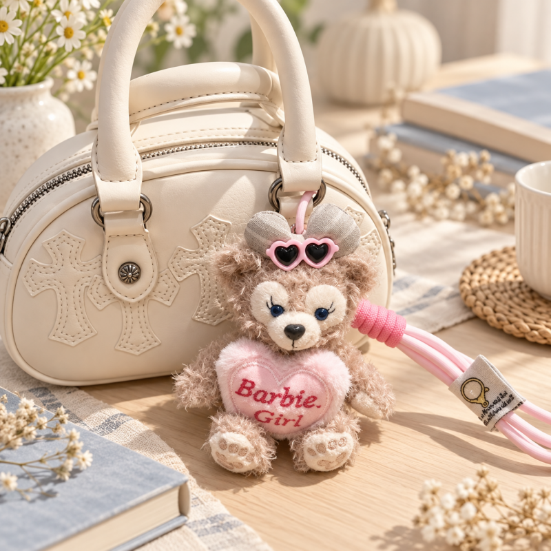 CouldNook Plush Bear Charm - Heart Detail and Pink Hanging Loop
