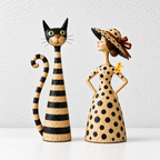 Cat or Lady Figurine - Stripes and Polka Dot Details