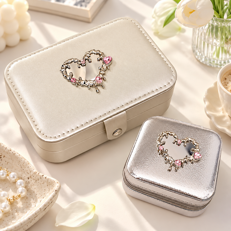 CouldNook Heart Accent Jewelry Box - Reflective Finish And Divided Storage