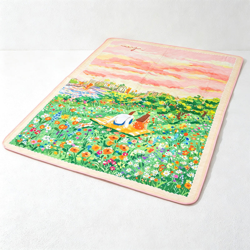 CouldNook Meadow Print Picnic Mat - Pink Carry Handle