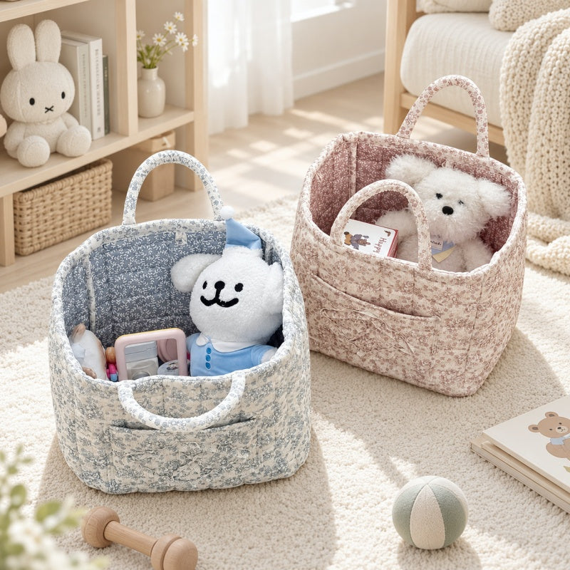 CouldNook Floral Storage Basket - Corduroy Texture and Carry Handles