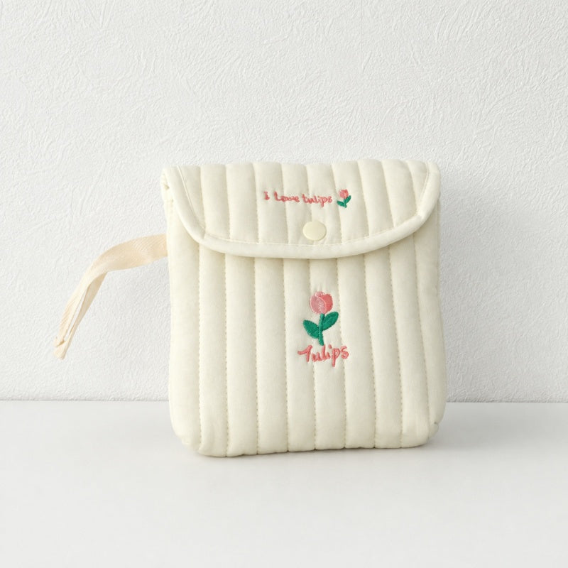 CouldNook Cute Embroidered Sanitary Pouch‑Portable Mini Storage Bag for Sanitary Napkins