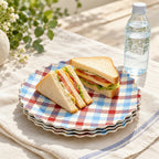 CouldNook Scalloped Plaid Plate - Red Blue Checks And Wavy Rim