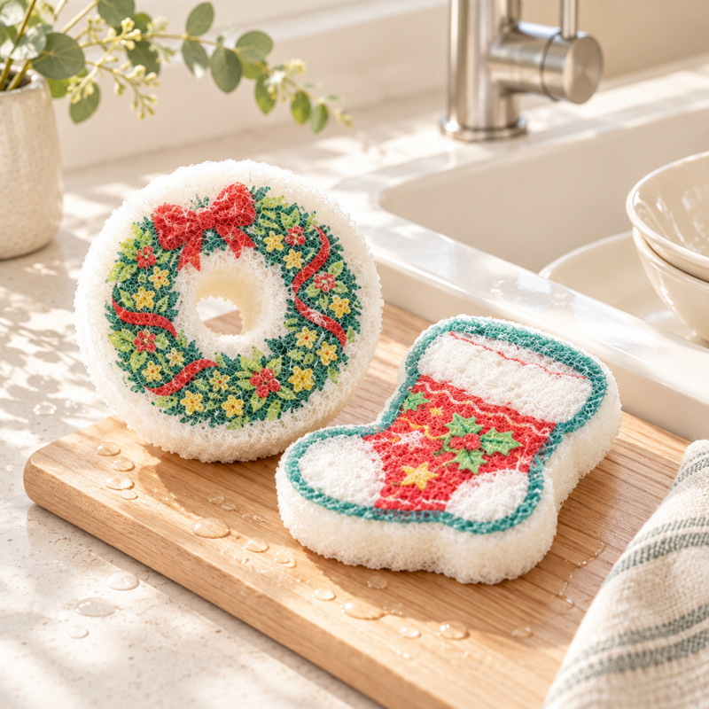 Compressed Christmas Dishwashing Sponges That Expand When Wet