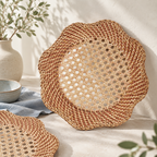 CouldNook Scalloped Rattan Tray - Open Lattice Center And Woven Rim