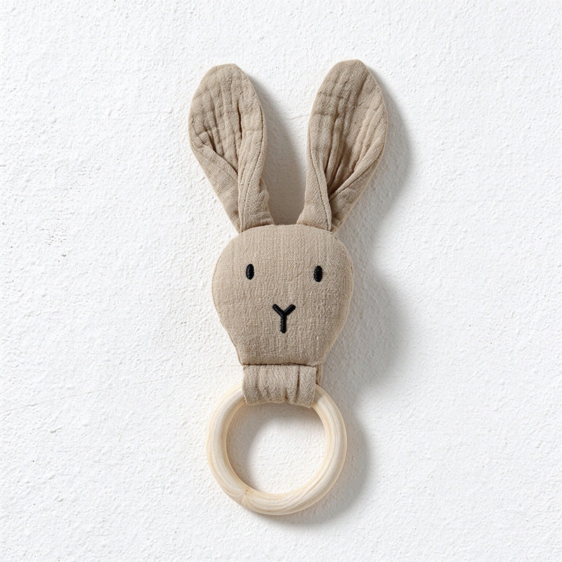 Cotton Bunny Rattle with Long Ears and Ring