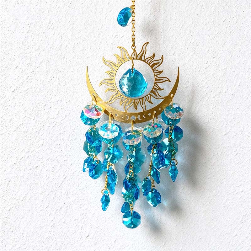 CouldNook Sun And Crescent Suncatcher - Radiating Frame And Suspended Beads