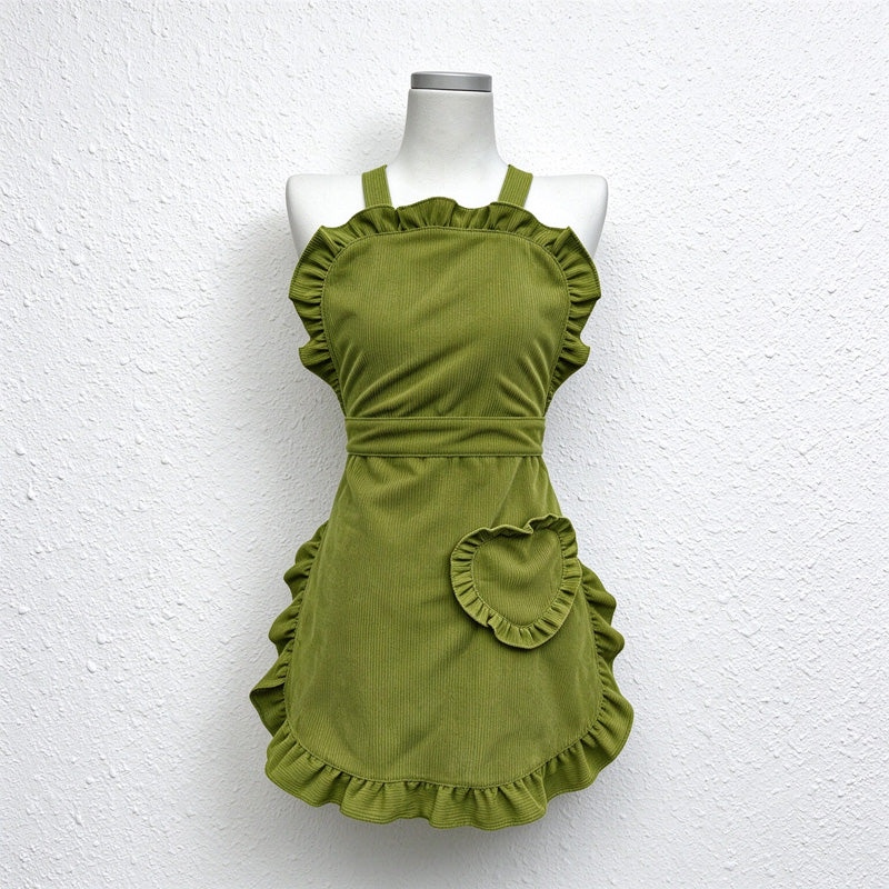 CouldNook Heart Pocket Apron - Corduroy Ruffled Edges