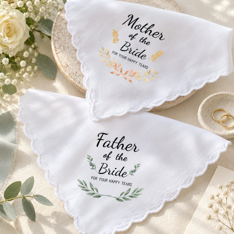 CouldNook Wedding Handkerchief - Bridal Parent Message and Scalloped Edge