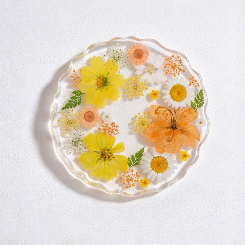 CouldNook Dried Flower Resin Coaster - Clear Body and Wavy Edge