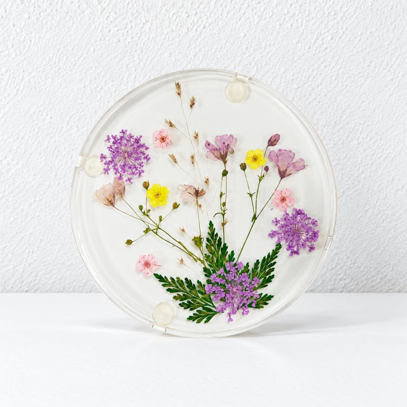 CouldNook Dried Flower Resin Coaster - Round Botanical Table Accent