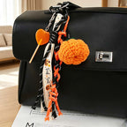 CouldNook Yarn Pumpkin Bag Charm - Braided Cord and Printed Ribbon