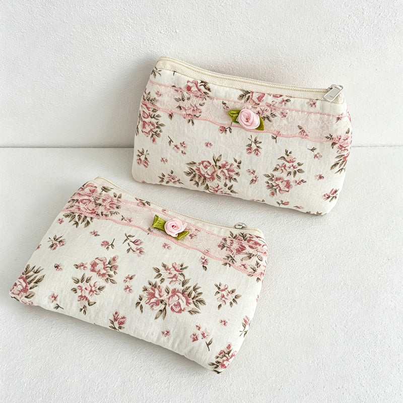 CouldNook Floral Coin Pouch - Lace-Edged Quilted Design Collection