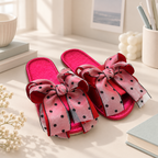 CouldNook Polka Dot Bow Slippers - Deep Red Design