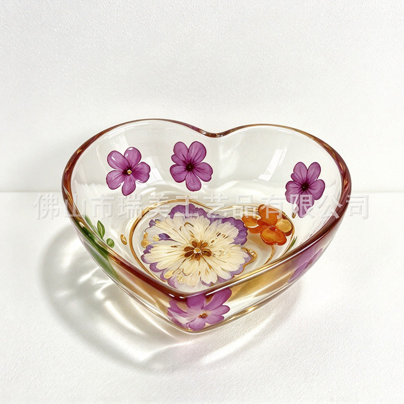 CouldNook Heart Jewelry Tray - Clear Resin and Embedded Flower Details