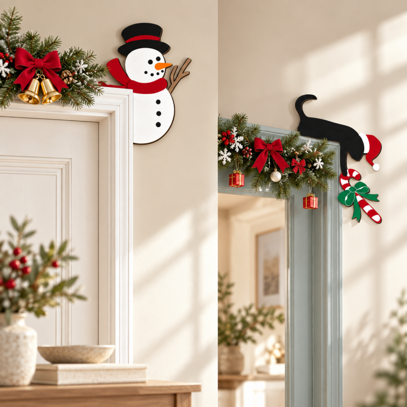 CouldNook Christmas Door Frame Decoration - Corner Shape And Character Print