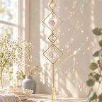 CouldNook Diamond Frame Suncatcher - Open Gold-Toned Shapes and Suspended Faceted Drops