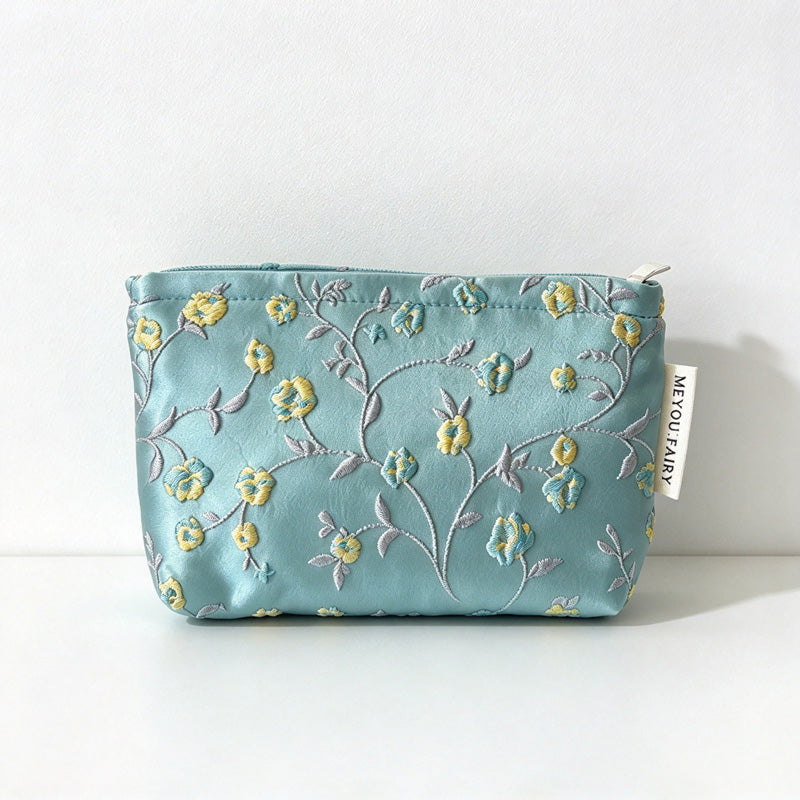 CouldNook Floral Vine Makeup Pouch - Textured Blossoms And Top Zipper