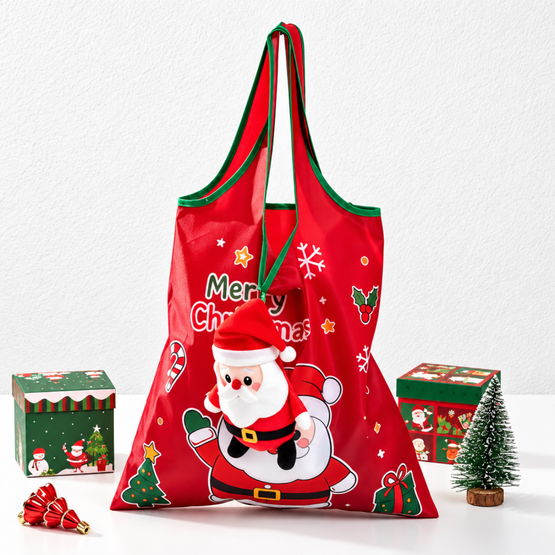 CouldNook Christmas Foldable Shopping Bag - Character Pouch And Holiday Print
