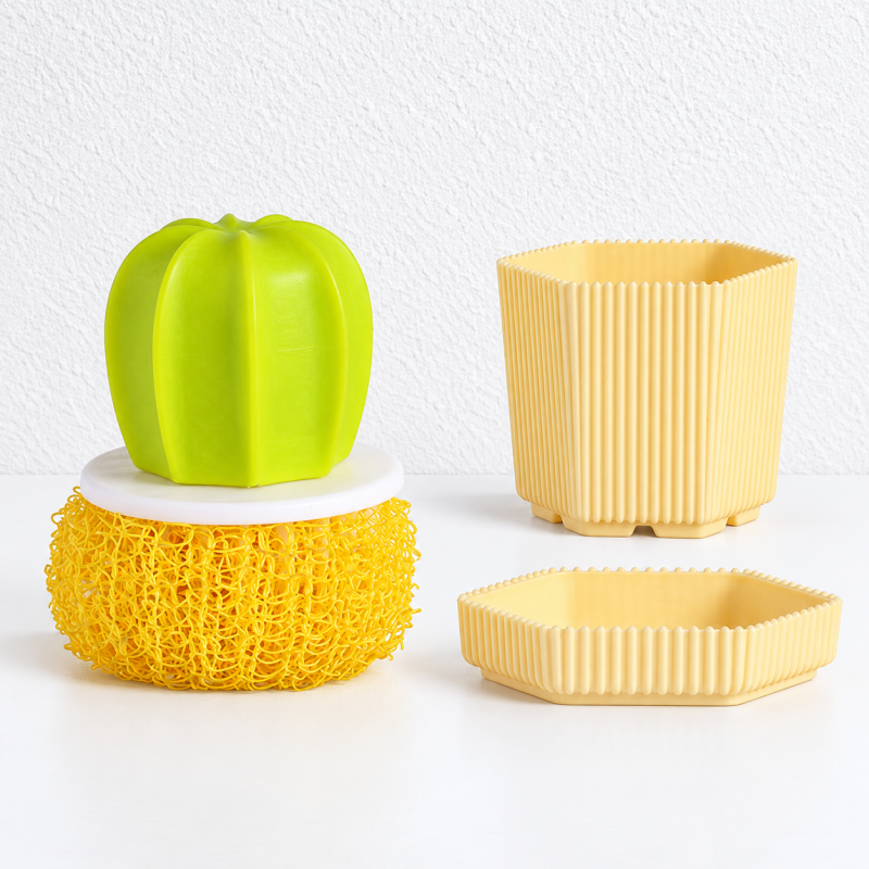 CouldNook Cactus Dish Brush - Textured Cleaning Ball And Planter Holder