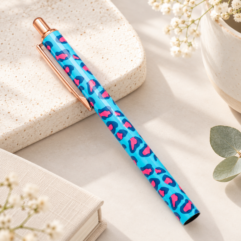 CouldNook Leopard Print Ballpoint Pen - Metal Barrel and Rose-Toned Trim