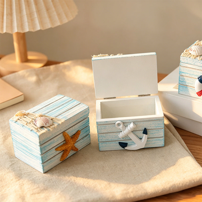 CouldNook Miniature Nautical Lifebuoy Box - Rustic Coastal Storage Decor