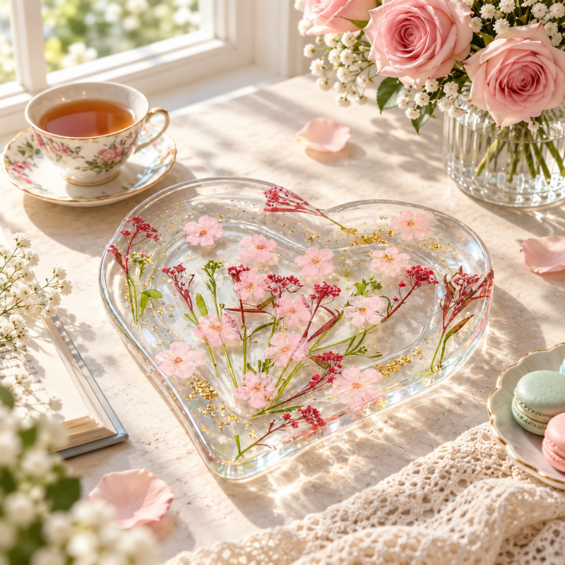 CouldNook Heart Jewelry Tray - Embedded Dried Flowers And Clear Resin
