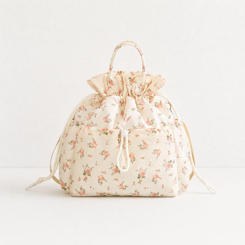 CouldNook Drawstring Lunch Bag - Ruffled Opening and Front Pocket