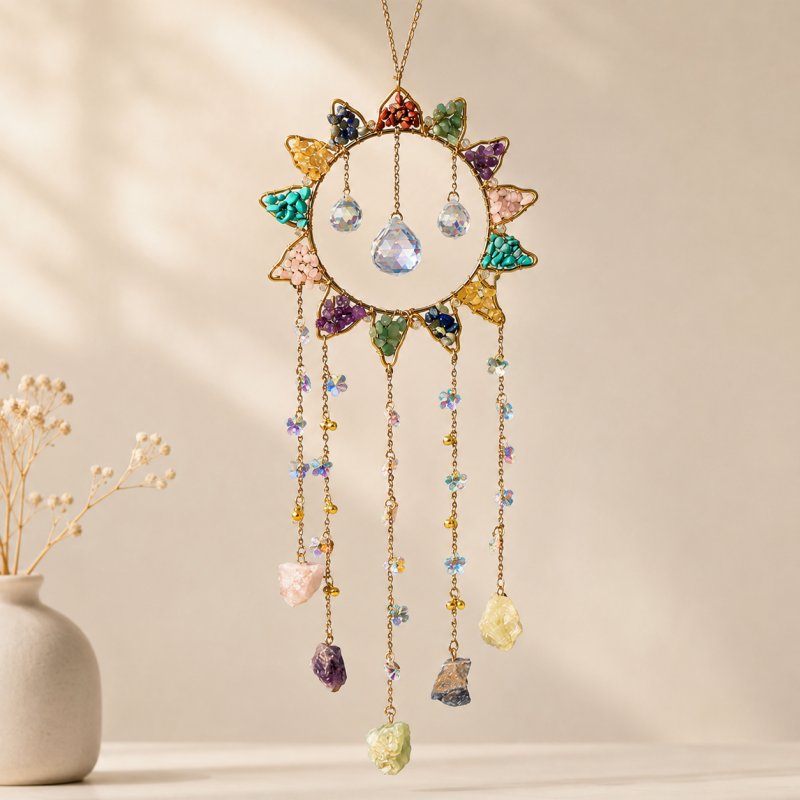 CouldNook Sunburst Crystal Suncatcher Ornament - Cascading Stone Strands