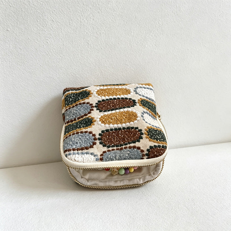CloudNook Embroidered Cotton Linen Jewelry Pouch‑Travel Jewellery Case