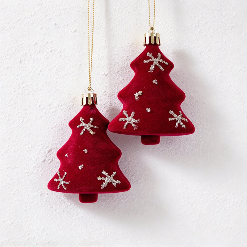 CouldNook Flocked Christmas Ornament Set - Glitter Details and Hanging Loops