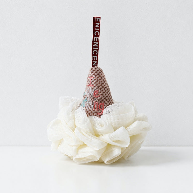 CouldNook Ice Cream Bath Pouf - Mesh Rosette and Hanging Loop