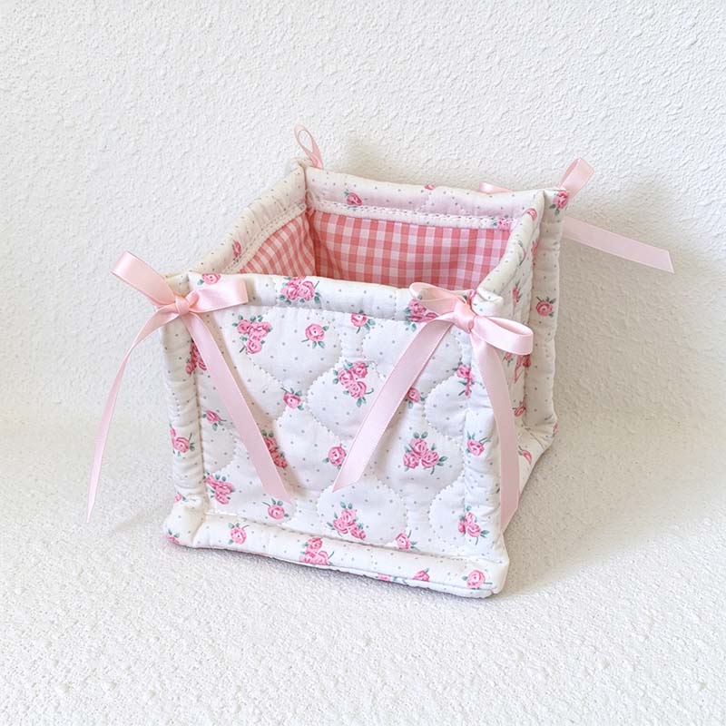 CouldNook Quilted Storage Basket - Open Top And Decorative Corner Ties