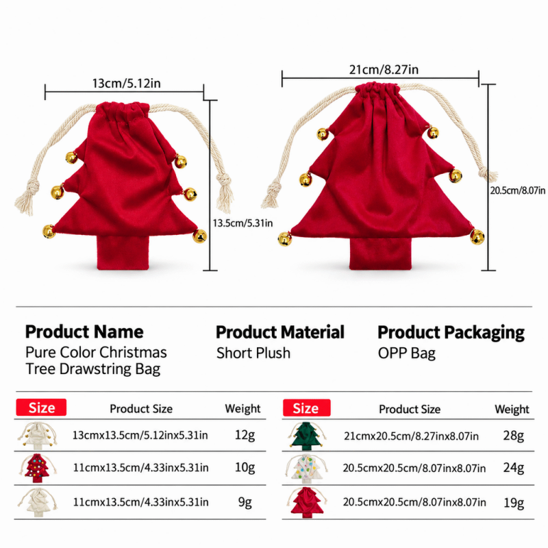 CouldNook Christmas Tree Drawstring Bag - Plain Fabric Pouch