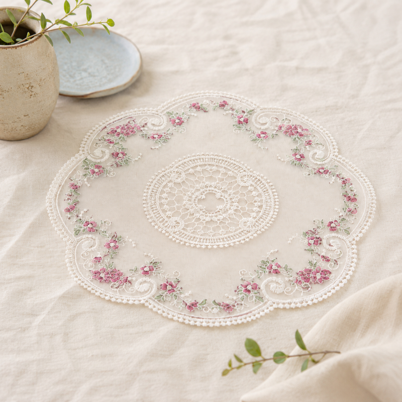 CouldNook Floral Lace Round Placemat - Central Medallion Detail