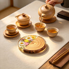 CouldNook Round Floral Coaster - Wood Grain and Clear Resin Section