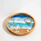 CouldNook Round Ocean Decorative Tray - Wave Pattern and Raised Rim