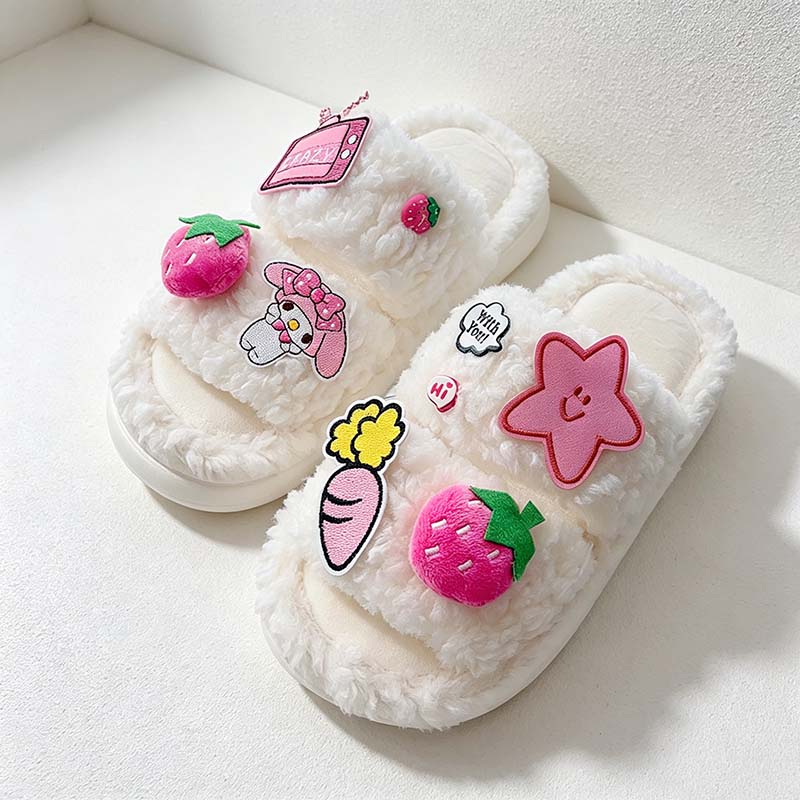 CouldNook Cartoon Plush Slippers - Cream and Pink Options
