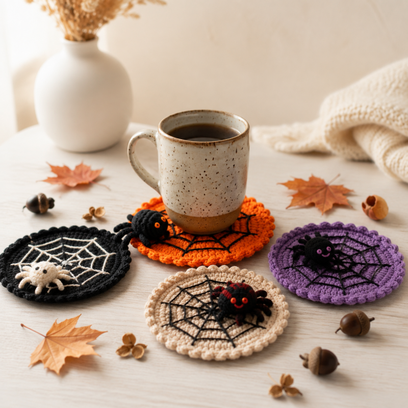 CouldNook Spiderweb Yarn Coaster - Raised Spider and Circular Pattern