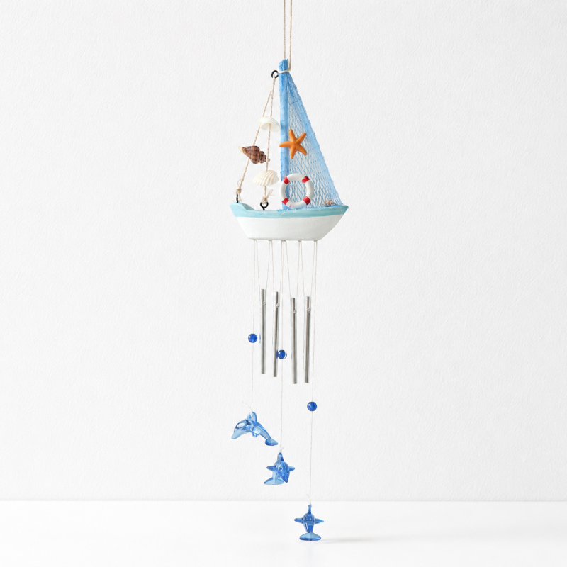 CouldNook Wooden Sailboat Wind Chime - Nautical Hanging Designs