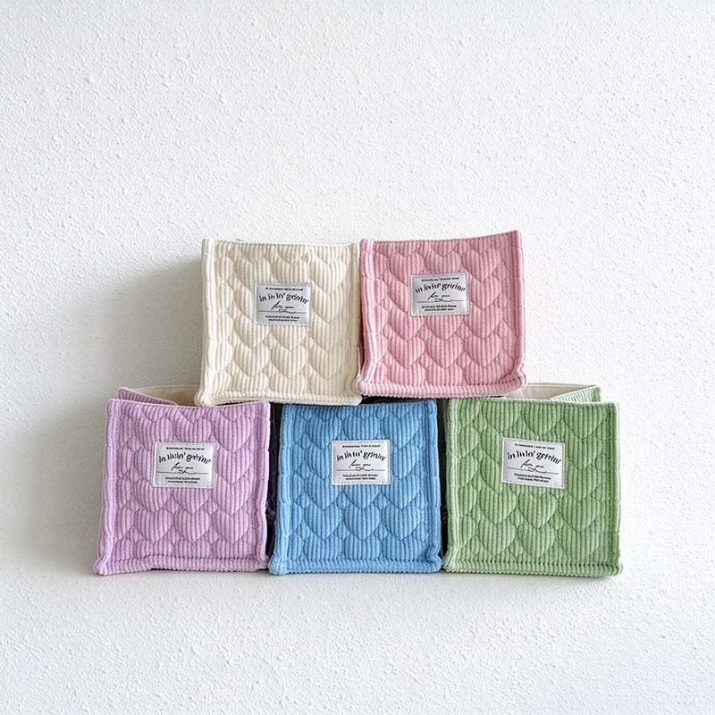 CouldNook Quilted Storage Basket - Ribbed Fabric and Stitched Heart Pattern