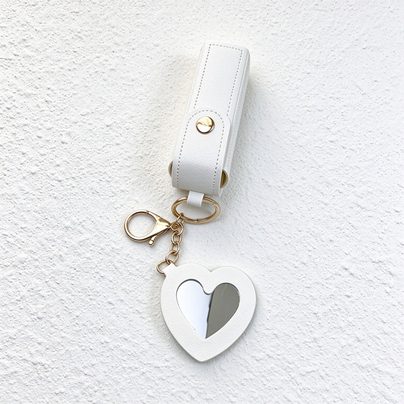 Lipstick Holder Keychain with Attached Heart Mirror