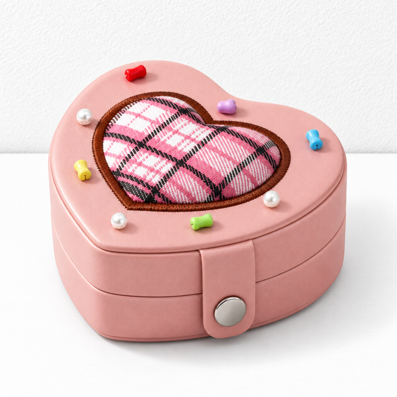 Heart Jewelry Box - Plaid Center and Colorful Accents