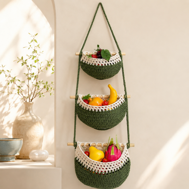 CouldNook Three-Tier Hanging Storage Basket - Woven Cotton Pockets