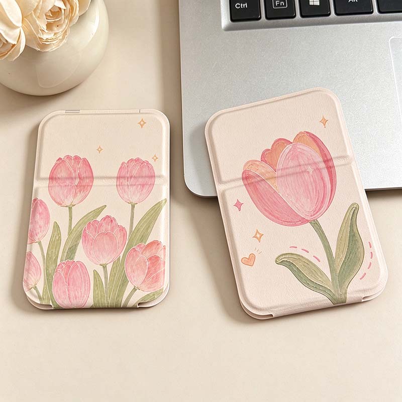 CouldNook Tulip Folding Mirror - Floral Cover And Rounded Rectangular Face