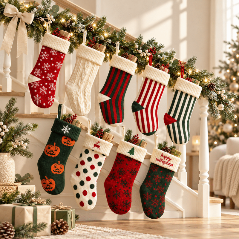 CouldNook Knit Christmas Stocking - Snowflake and Stripe Designs