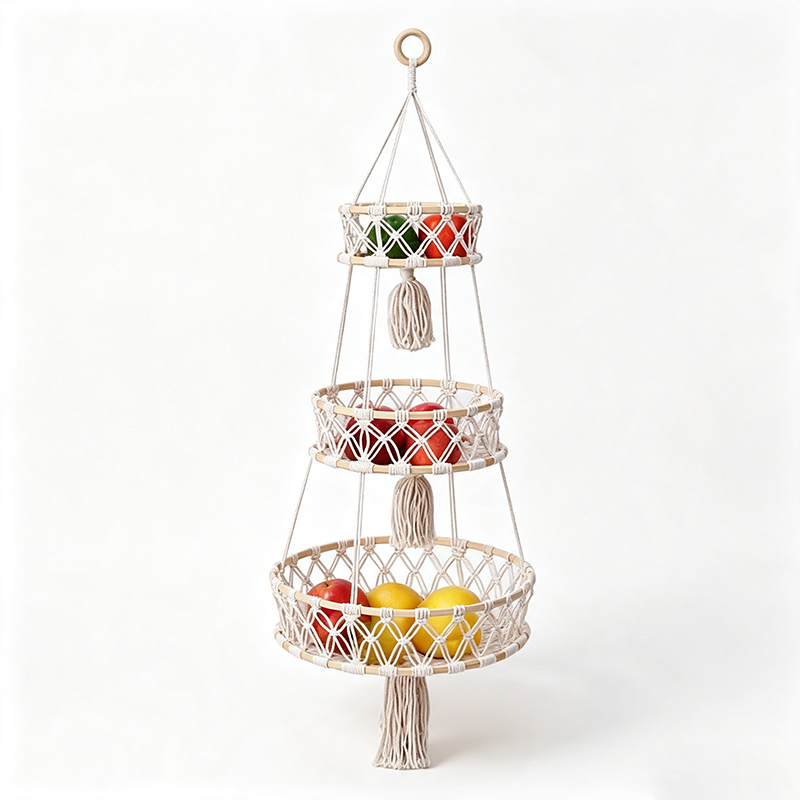 CouldNook Tiered Macrame Fruit Organizer Basket - Organized Living Detail